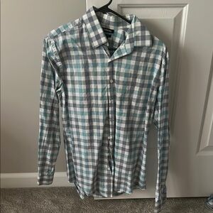 Men's Express Greenish Blur and Gray Checkered Shirt Medium